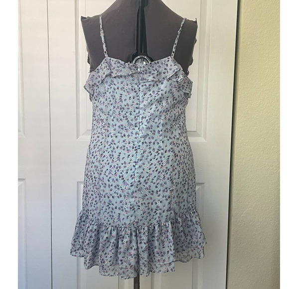 NWT Lulus Sing Sweetly Blue Floral Print Ruffle Flouncy Minidress, SIze XL 🗣 - Picture 3 of 4